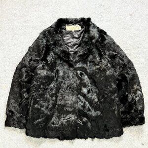 Bryant Park Vintage Black Rabbit Fur Coat Jacket - XL